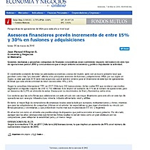 Asesores financieros prevn incremento de entre 15% y 30% en fusiones y adquisiciones